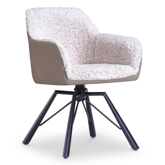 Draaibare Eetkamerstoel Nord | Taupe Sheepskin Taupe Leer  | Zwart Onderstel