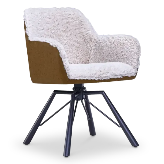 Draaibare Eetkamerstoel Nord | Taupe Sheepskin Cognac Leer  | Zwart Onderstel