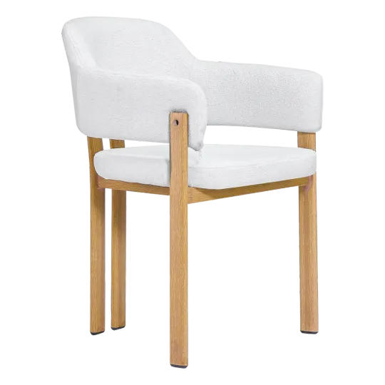 Japandi Eetkamerstoel Isamu | Wit Boucle | Eiken Onderstel