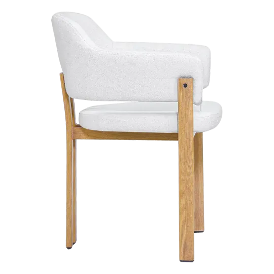 Japandi Eetkamerstoel Isamu | Wit Boucle | Eiken Onderstel