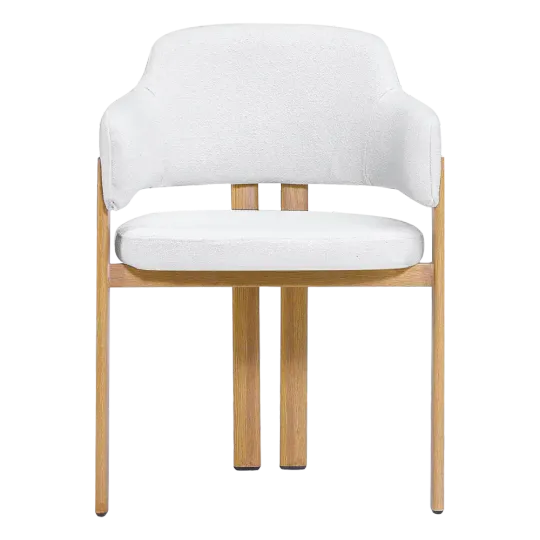 Japandi Eetkamerstoel Isamu | Wit Boucle | Eiken Onderstel