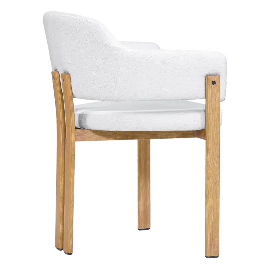 Japandi Eetkamerstoel Isamu | Wit Boucle | Eiken Onderstel