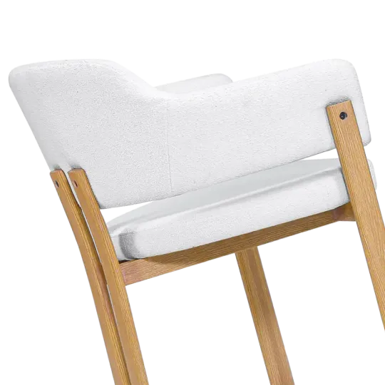Japandi Eetkamerstoel Isamu | Wit Boucle | Eiken Onderstel
