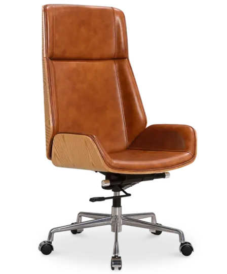 Bureaustoel Charles Cognac Leer, Essen Hout