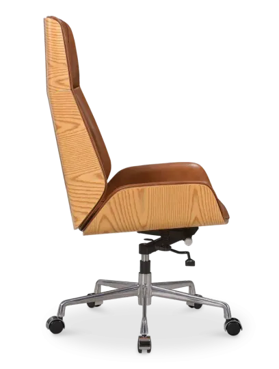 Bureaustoel Charles Cognac Leer, Essen Hout