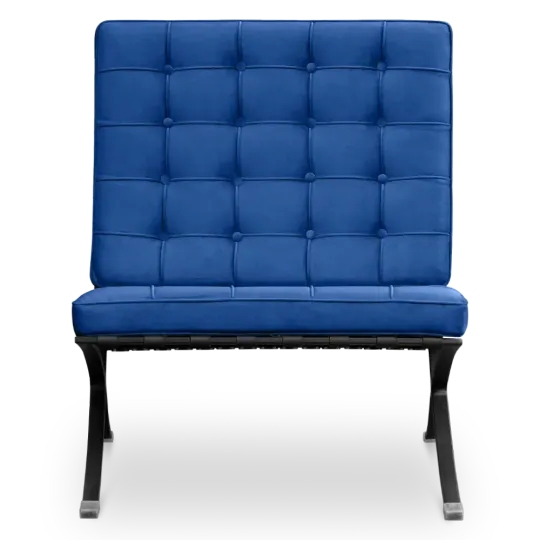 Barcelona Chair XL Blauw Velvet Set | Inclusief Voetenbank | Zwart Frame