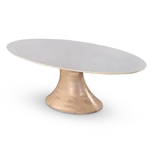 Ovale Tulip Eettafel | Wit Keramiek | Naturel Onderstel