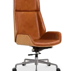 Bureaustoel Charles Cognac Leer, Essen Hout