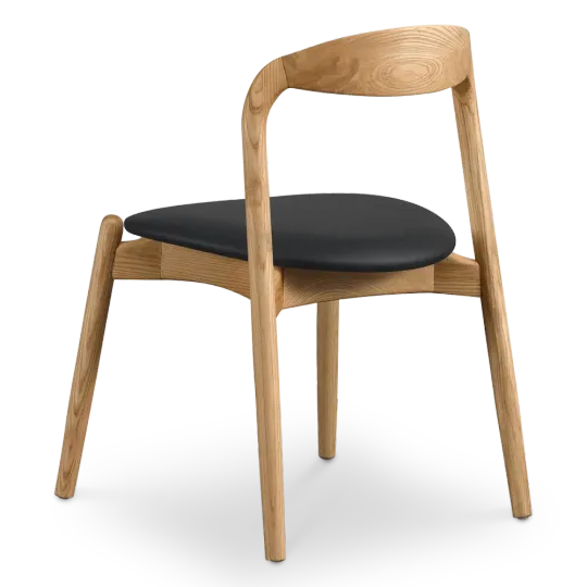 Bow Eetkamerstoel | Essen Hout | Zwart PU Leer Bow Eetkamerstoel | Essen Hout | Zwart PU Leer