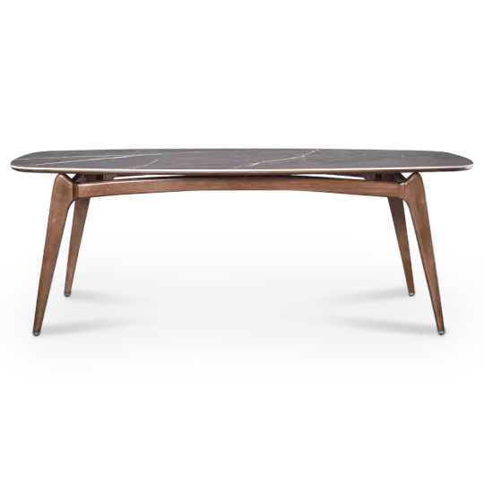 Eettafel Japandi Deens Ovaal Antraciet Keramiek | Walnoot Onderstel