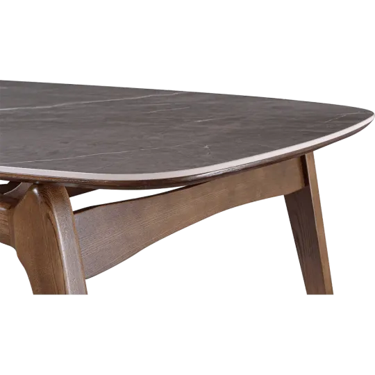 Eettafel Japandi Deens Ovaal Antraciet Keramiek | Walnoot Onderstel