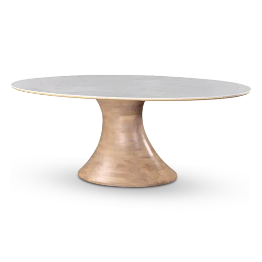 Ovale Tulip Eettafel | Wit Keramiek | Naturel Onderstel Ovale Tulip Eettafel | Wit Keramiek | Naturel Onderstel
