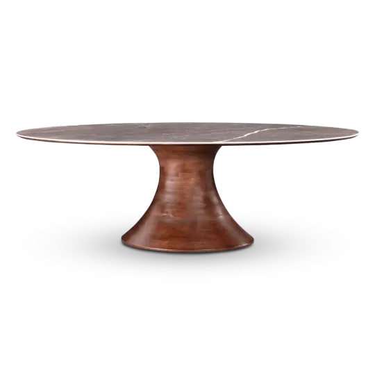 Ovale Tulip Eettafel | Antraciet Keramiek | Walnoot Onderstel