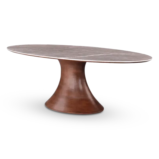 Ovale Tulip Eettafel | Antraciet Keramiek | Walnoot Onderstel