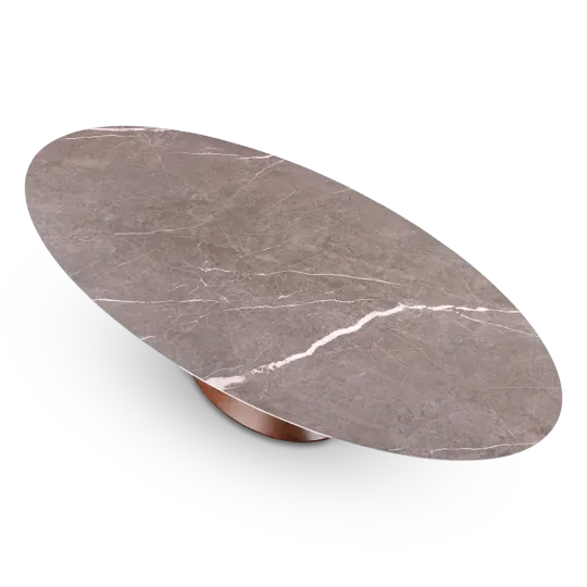 Ovale Tulip Eettafel | Antraciet Keramiek | Walnoot Onderstel