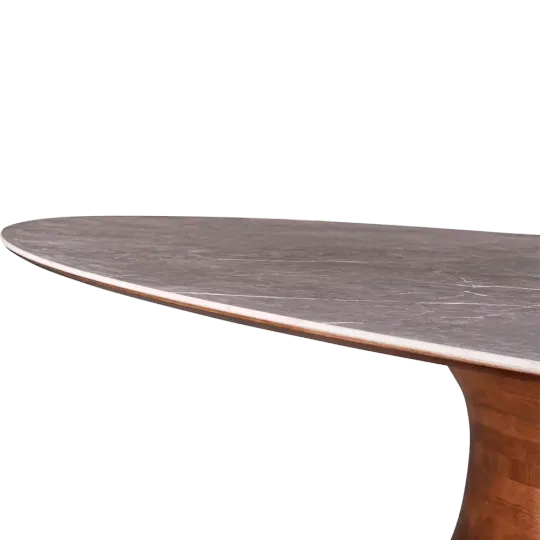 Ovale Tulip Eettafel | Antraciet Keramiek | Walnoot Onderstel