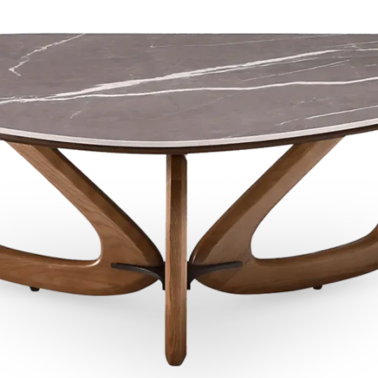 Japandi Salontafel Butterfly | Antraciet Keramiek | Walnoot Onderstel