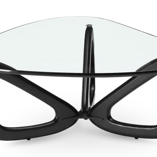 Japandi Salontafel Butterfly | Glazen Blad | Zwart Onderstel