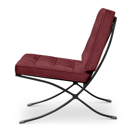 Paviljoen Chair Rood Velvet Set | Inclusief Voetenbank | Zwart Frame Paviljoen Chair Bordeaux Red Velvet | Black Frame