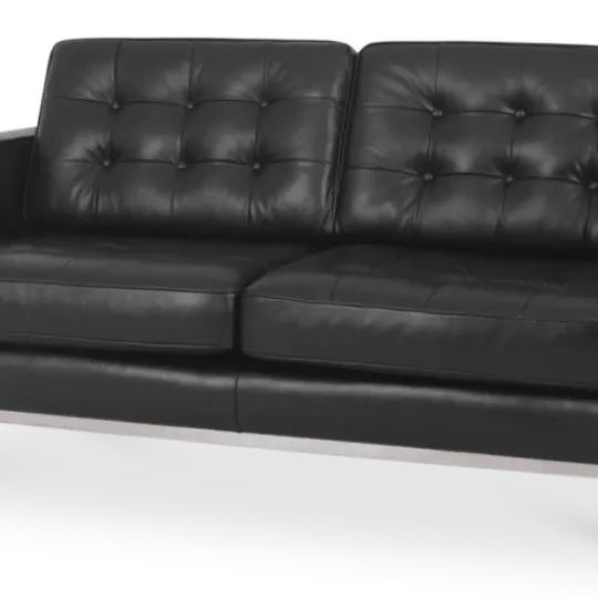 Italo Twee Zits Zwart Leer Florence Knoll Twee Zits Zwart Leer