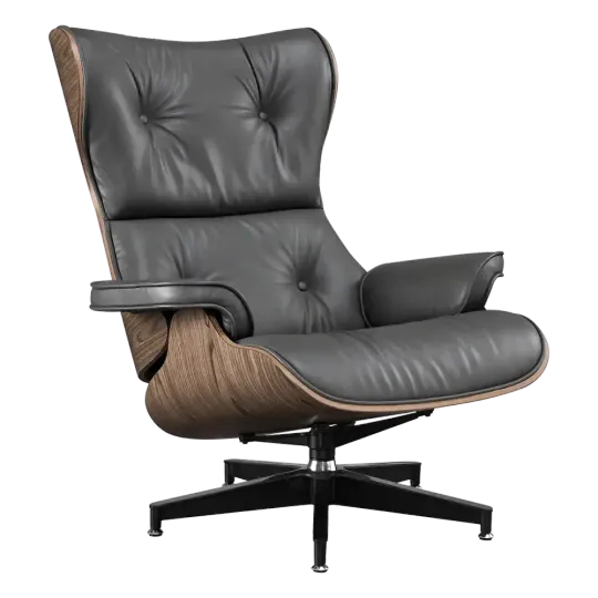 Cavel Lounge Chair Grijs Leer | Walnoot Schalen Cavel Lounge Chair Grijs Leer | Walnoot Schalen
