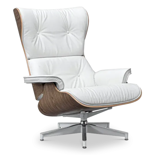 Cavel Lounge Chair Wit Leer | Walnoot Schalen Cavel Lounge Chair Wit Leer | Walnoot Schalen