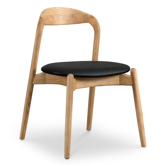 Bow Eetkamerstoel | Essen Hout | Zwart PU Leer Bow Eetkamerstoel | Essen Hout | Zwart PU Leer