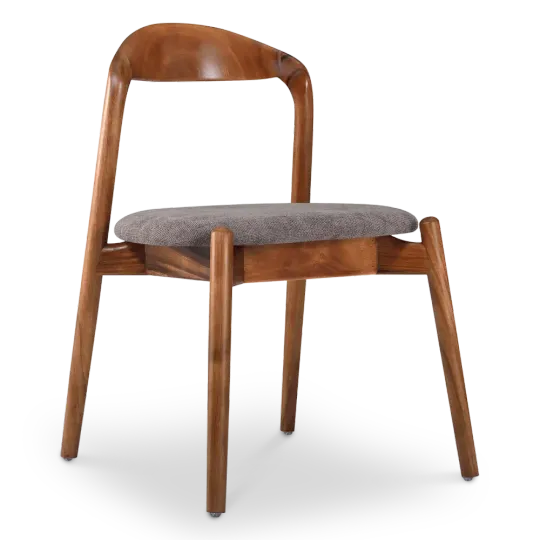 Bow Eetkamerstoel | Walnoot hout | Grijs Bruin Chenille