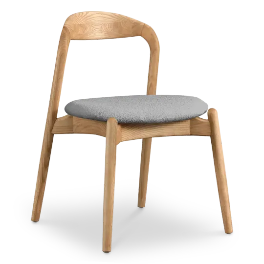 Bow Eetkamerstoel | Essen Hout | Grijs Boucle Bow Eetkamerstoel | Essen Hout | Grijs Boucle