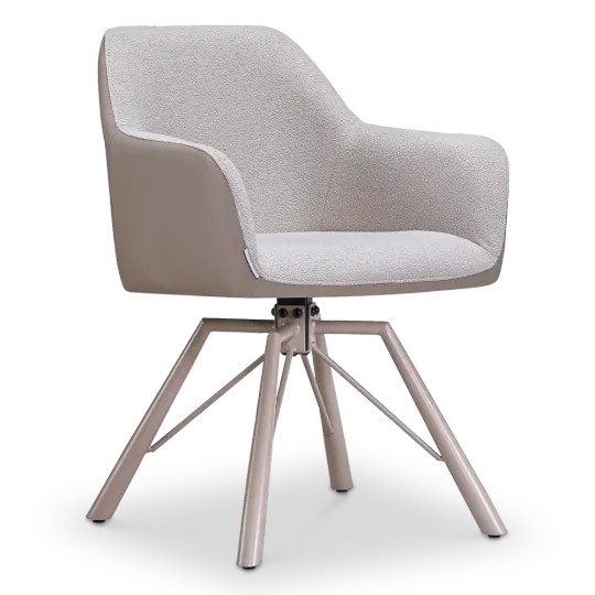 Draaibare Eetkamerstoel Nord | Taupe Boucle Taupe Leer  | Taupe Onderstel