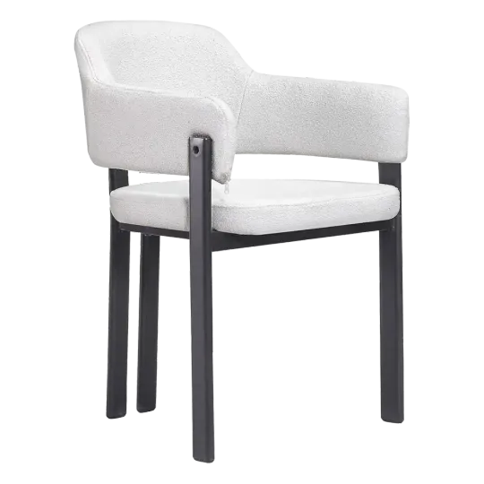 Japandi Eetkamerstoel Isamu | Wit Boucle | Zwart Onderstel