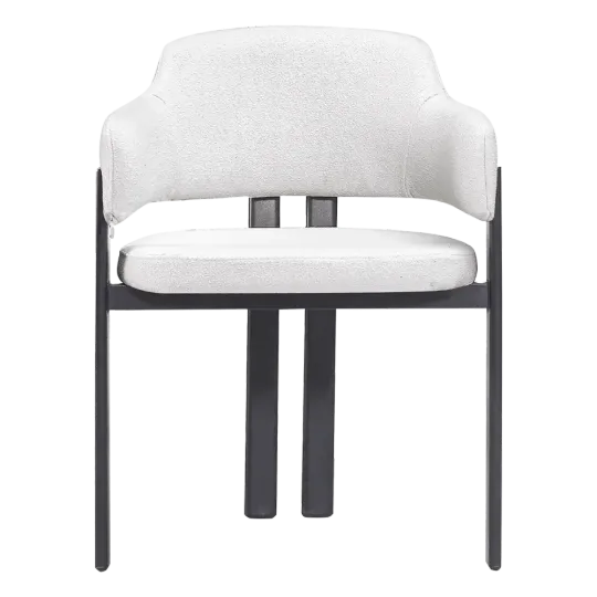 Japandi Eetkamerstoel Isamu | Wit Boucle | Zwart Onderstel