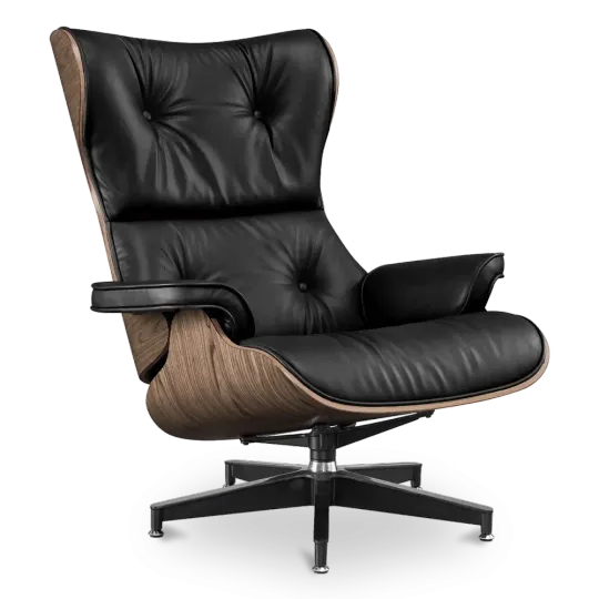 Cavel Lounge Chair Zwart Leer | Walnoot Schalen Cavel Lounge Chair Zwart Leer | Walnoot Schalen