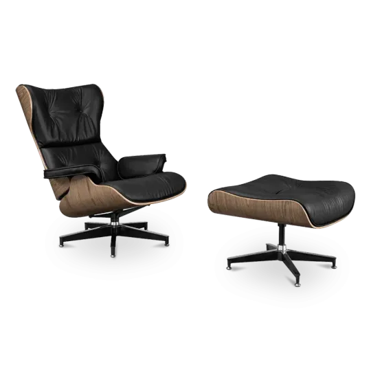 Cavel Lounge Chair Zwart Leer | Walnoot Schalen Cavel Lounge Chair Zwart Leer | Walnoot Schalen