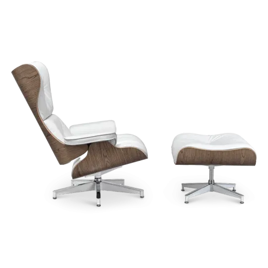 Cavel Lounge Chair Wit Leer | Walnoot Schalen Cavel Lounge Chair Wit Leer | Walnoot Schalen