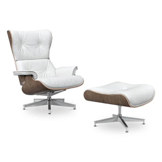 Cavel Lounge Chair Wit Leer | Walnoot Schalen Cavel Lounge Chair Wit Leer | Walnoot Schalen