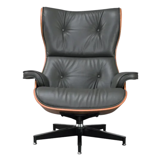 Cavel Lounge Chair Grijs Leer | Walnoot Schalen Cavel Lounge Chair Grijs Leer | Walnoot Schalen