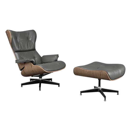 Cavel Lounge Chair Grijs Leer | Walnoot Schalen Cavel Lounge Chair Grijs Leer | Walnoot Schalen