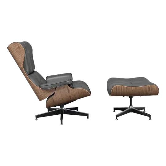 Cavel Lounge Chair Grijs Leer | Walnoot Schalen Cavel Lounge Chair Grijs Leer | Walnoot Schalen