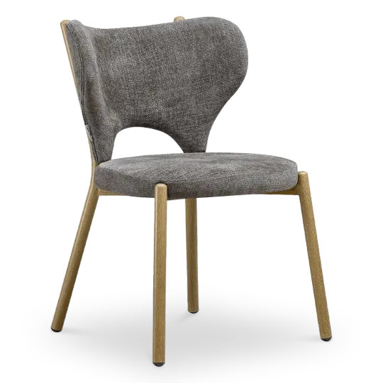 Japandi Eetkamerstoel Cho | Grijs/Bruin Chenille | Eiken Japandi Eetkamerstoel Cho | Grijs/Bruin Chenille | Eiken