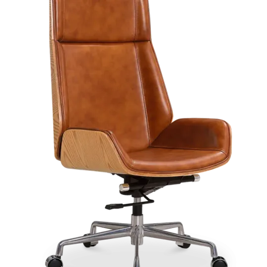 Bureaustoel Charles Cognac Leer, Essen Hout Bureaustoel Charles Cognac Leer, Essen Hout
