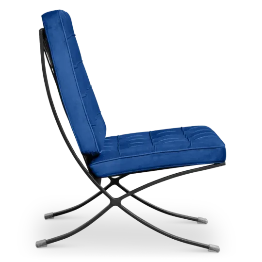 Paviljoen Chair XL Blauw Velvet Set | Inclusief Voetenbank | Zwart Frame Paviljoen Chair XL Blauw Velvet Set | Inclusief Voetenbank | Zwart Frame