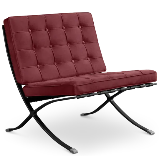 Paviljoen Chair Rood Velvet Set | Inclusief Voetenbank | Zwart Frame Paviljoen Chair Rood Velvet Set | Inclusief Voetenbank | Zwart Frame