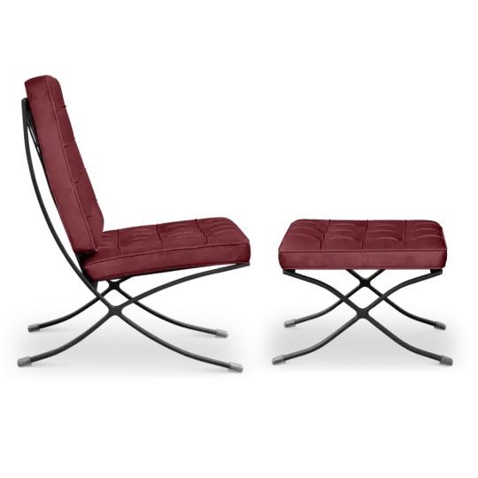 Paviljoen Chair XL Rood Velvet Set | Inclusief Voetenbank | Zwart Frame