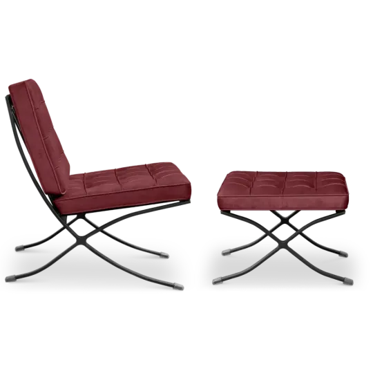 Paviljoen Chair Rood Velvet Set | Inclusief Voetenbank | Zwart Frame Paviljoen Chair Rood Velvet Set | Inclusief Voetenbank | Zwart Frame
